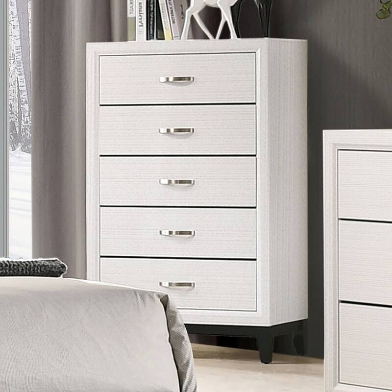 Two-Tone Contemporary Chest with Wooden Legs & Nickel Bar Pulls, White