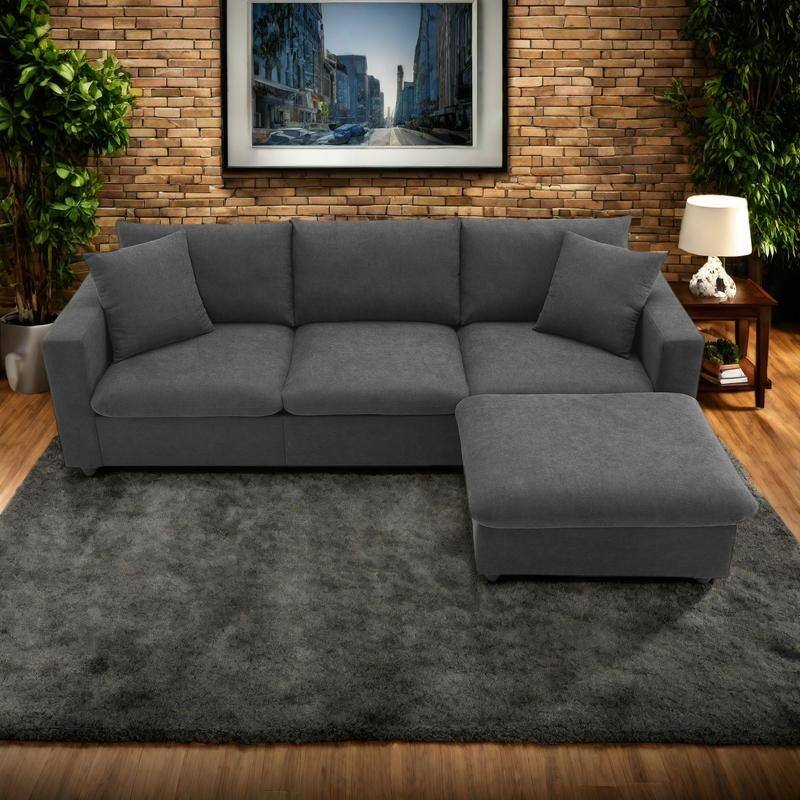 100.4" L-Shaped Polyester Sectional Sofa with 4-Seat Convertible Couch and Ottoman & Pocket Spring Cushions (300lb Capacity) - Dawn Grey