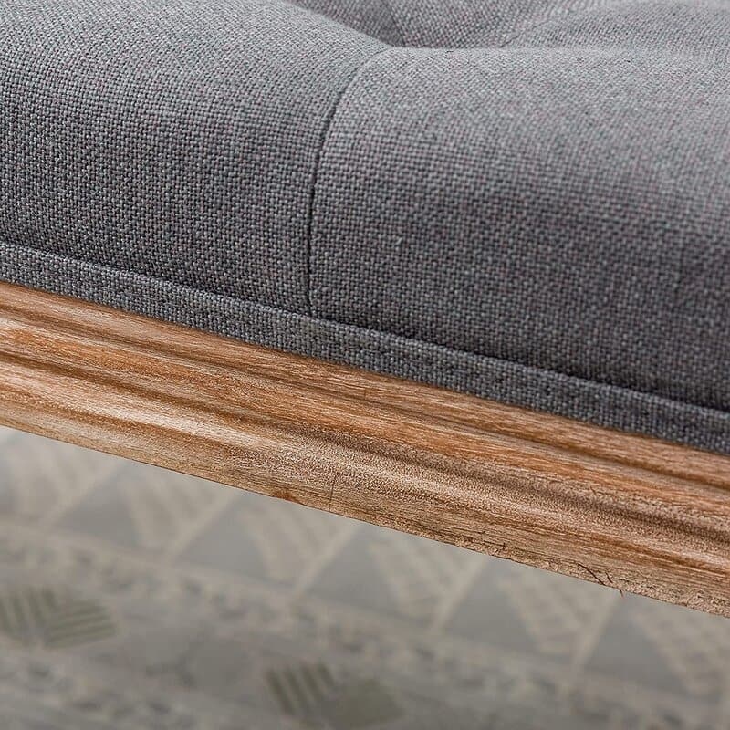 47" Rectangular Tufted Ottoman Bench Seat,Carved Rubber Wood Legs