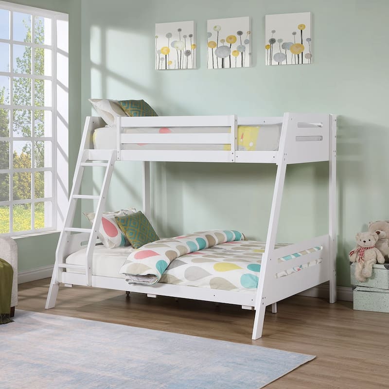 Modern White Solid Wood Twin Bunk Bed with Storage Drawers