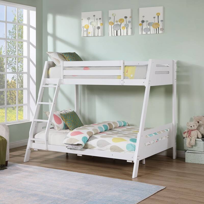 White Twin over Twin/ Full Bunk Bed with Underbed Drawers