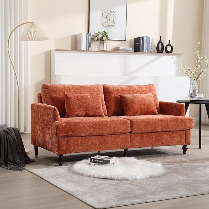 Roomfitters Chenille Loveseat Sofa, Mid-Century 2-Seat Upholstered Couch with Wooden Legs for Living Room