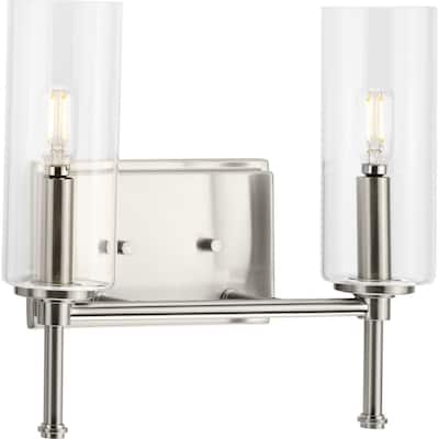 Elara Collection Two-Light Brushed Nickel Glass Bath Vanity Light - 12.5 in x 5.12 in x 11.5 in