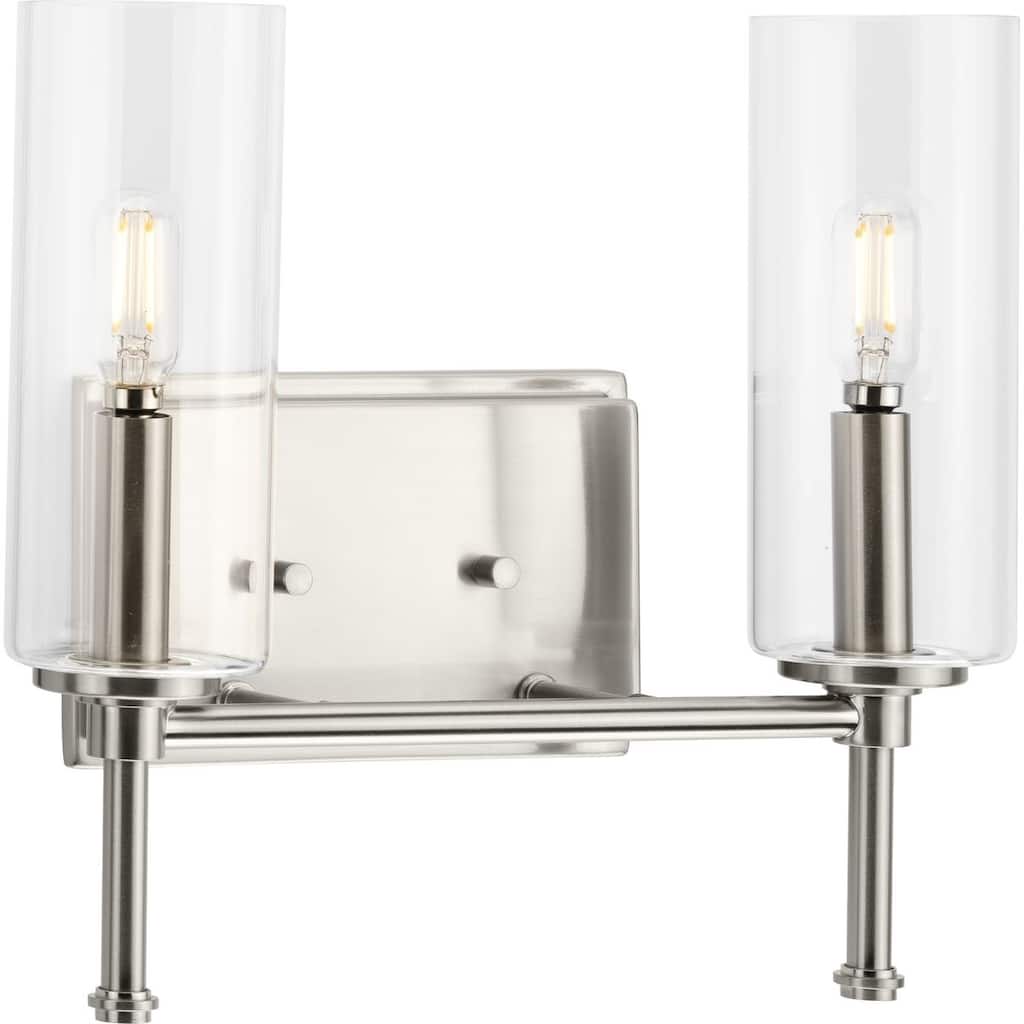Elara Collection Two-Light Brushed Nickel Glass Bath Vanity Light - 12.5 in x 5.12 in x 11.5 in