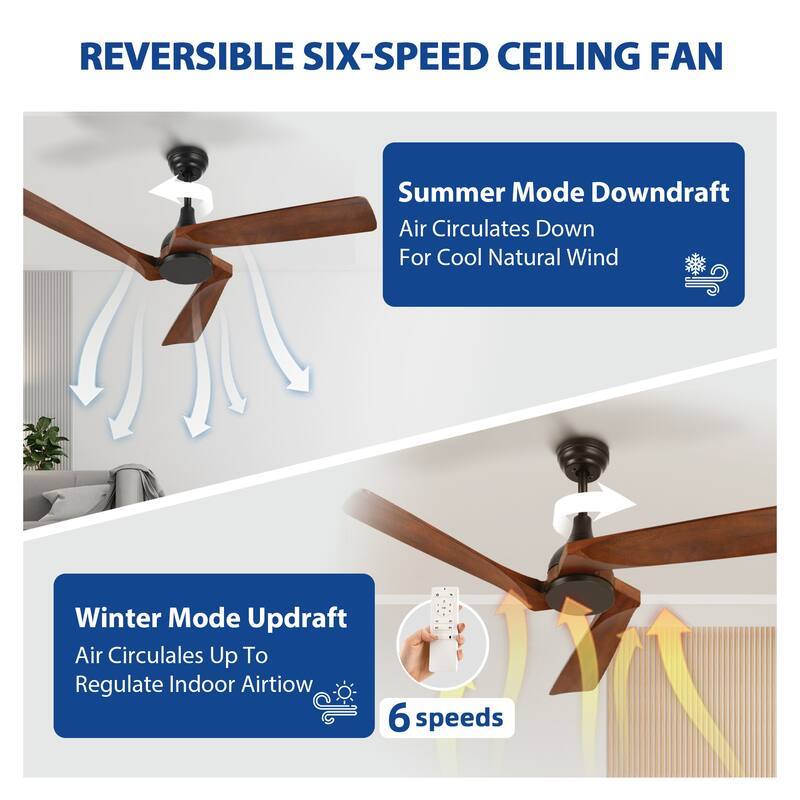 Moasis 52" Ceiling Fan with 3 Solid Wood Blades and Remote Control No Lights