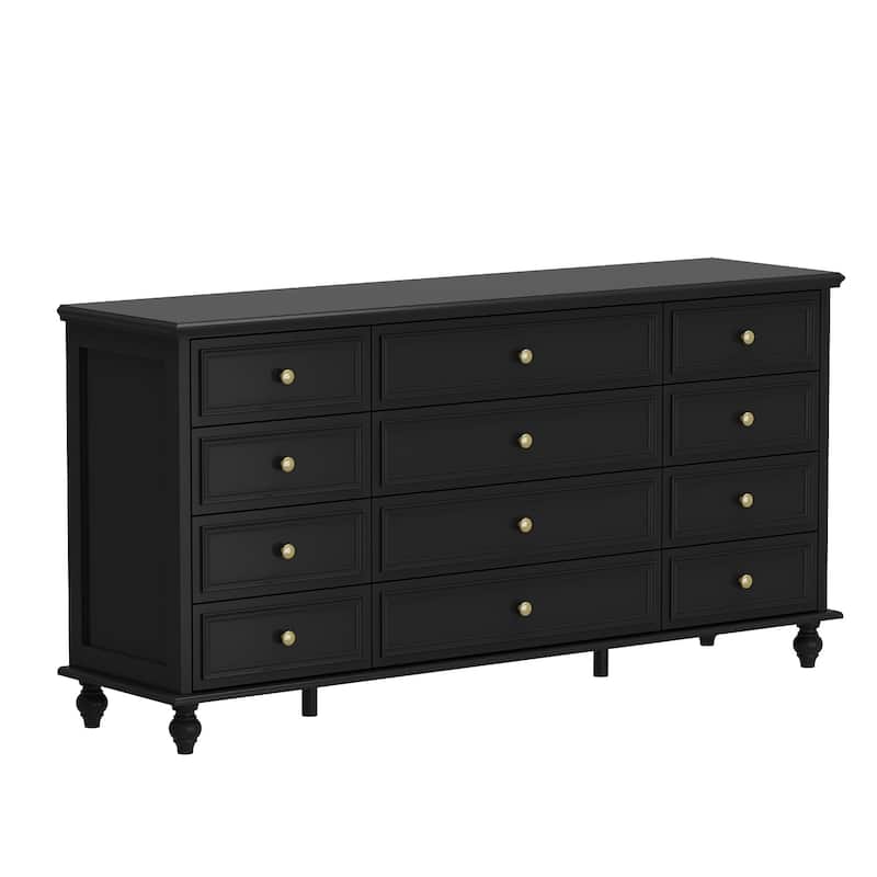 63" Wide 9/12 Drawer Dresser for Bedroom, Modern Farmhouse Double Dresser with Gold Knobs, Large Storage Chest