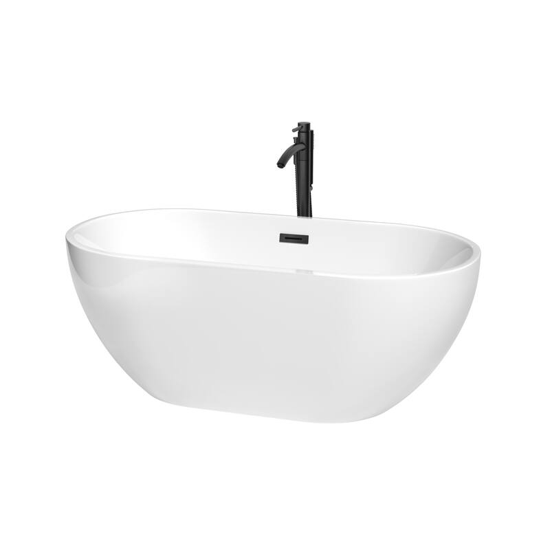 Wyndham Collection Brooklyn 60" Free Standing Acrylic Soaking Tub with - White / Matte Black Trim