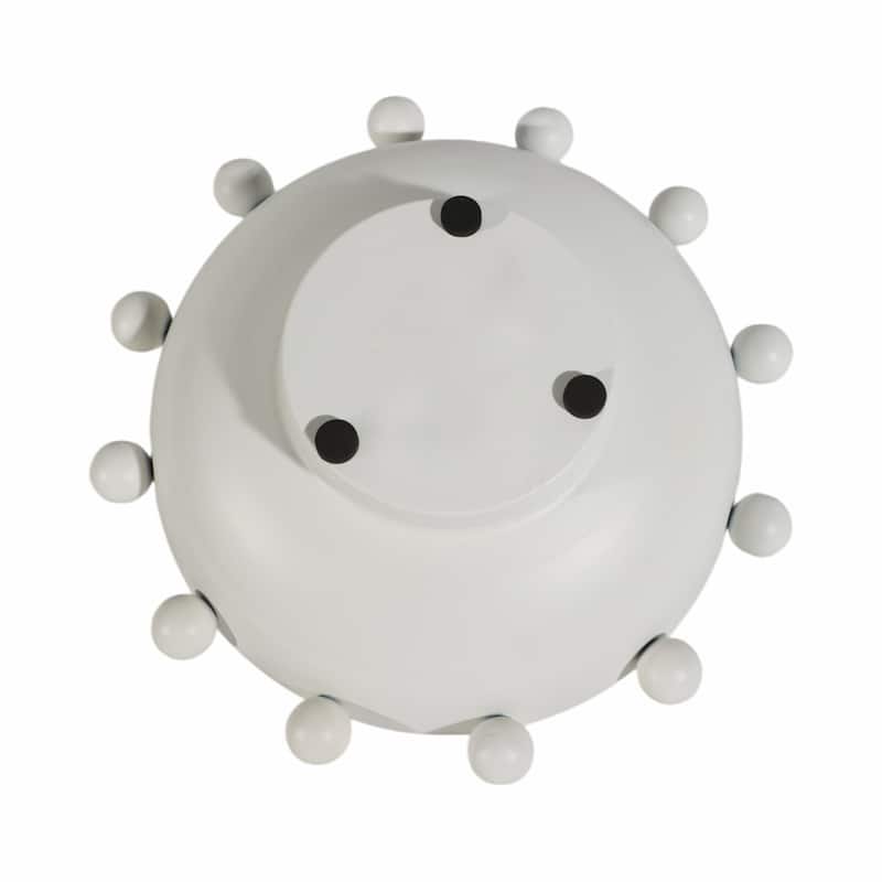 Decorative Round Metal Bowl with Beaded Rim - Home Decor - 11", White - 11.0"