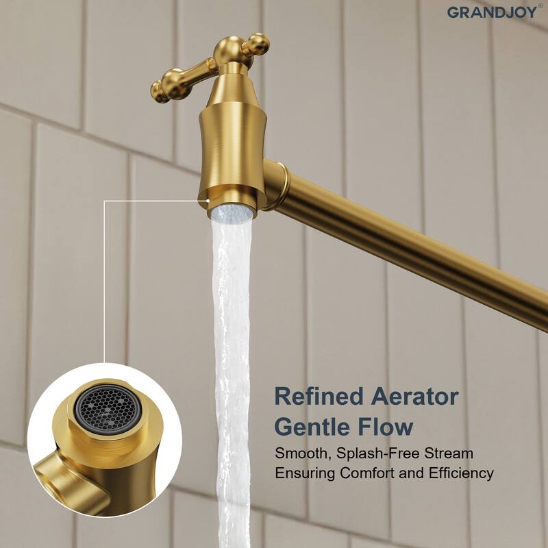 GRANDJOY Wall‑Mount Pot Filler Faucet with Dual Handle Control,High Flow Cold Water Faucet for Stove, Foldable Design