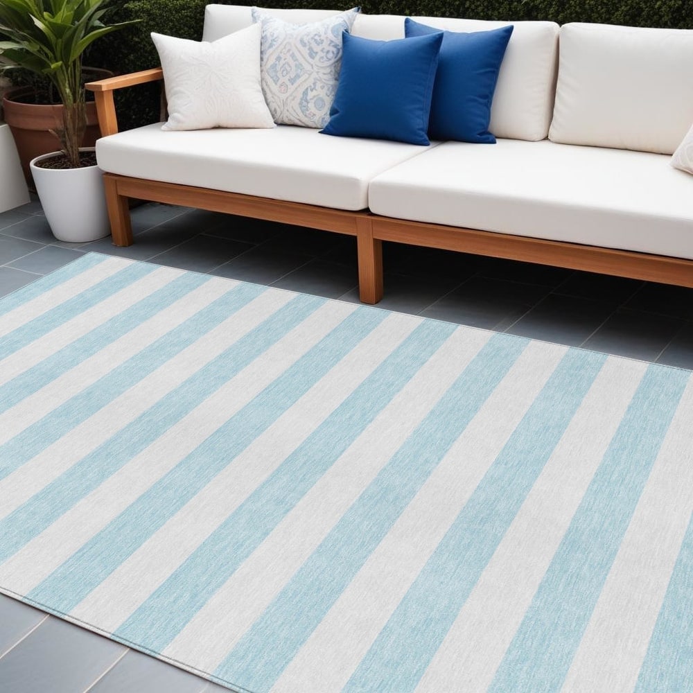 Cato Stripe Weather Resistant Blended Style Outdoor Rug