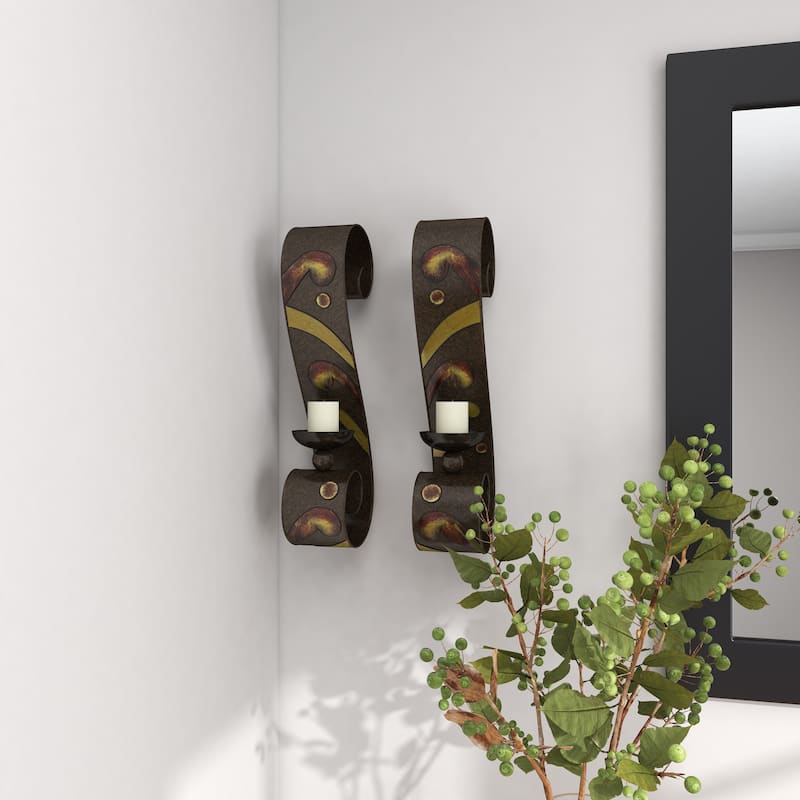Black Metal 2 Candle Wall Sconce (Set of 2) - 5 x 7 x 19