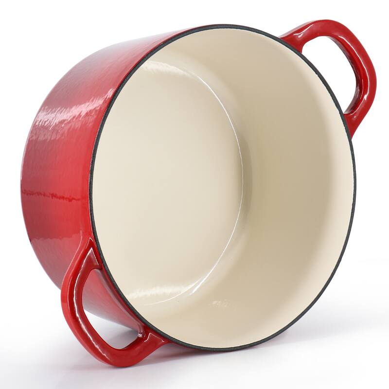 6 Quart Enameled Cast Iron Dutch Oven in Gradient Red with Gold Handle