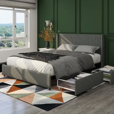 Roseville Queen Sized Upholstered Platform Bed with Drawers Christopher Knight Home
