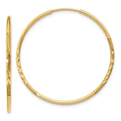 Curata 14k Yellow Gold Satin 1.25x30mm Diamond-Cut Endless Hoop Earrings