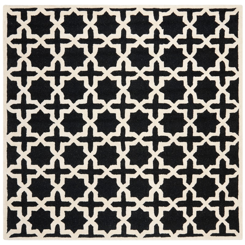 SAFAVIEH Handmade Cambridge Remedios Geometric Wool Rug - 6' Square - Black/Ivory