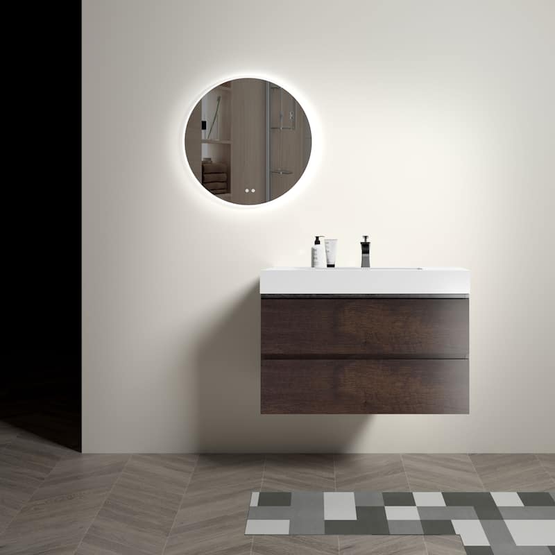36"Bathroom Vanity with Sink,Large Storage Wall Mounted Floating Bathroom Vanity,One-Piece White Sink Basin without Drain,Faucet