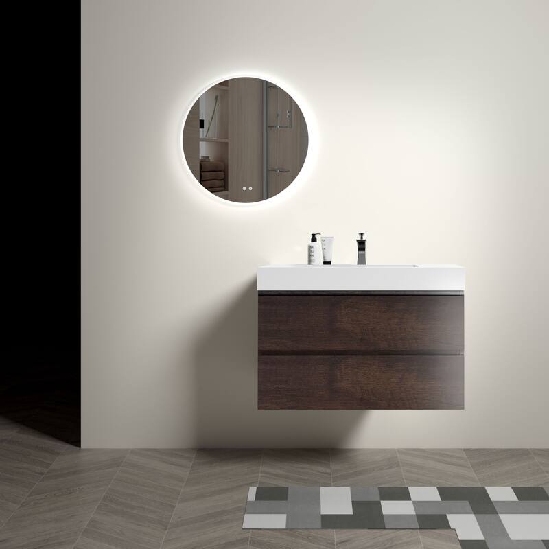 GDFStudio - Naomi Modern Floating Bathroom Vanity with Silent Drawers and Pre-Assembled One-Piece Sink