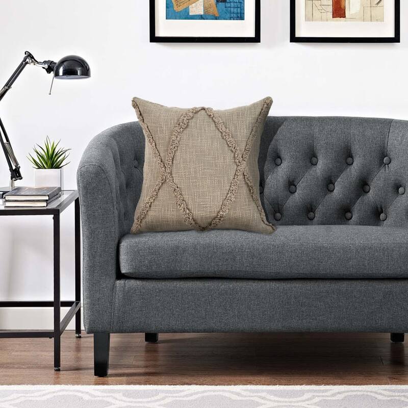 20" Taupe Hand Woven Diamond Tufted Square Throw Pillow