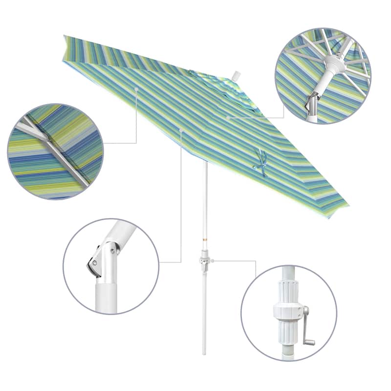 California Umbrella 9' Rd Golden State Series Patio Umbrella White Aluminum Frame Crank Lift Collar Tilt Sunbrella