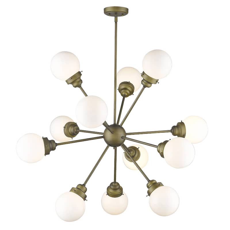 HomeRoots Bronze Sputnik Twelve Light Frosted Metal Dimmable Chandelier With Off White Shades - 40' X '40' X '40