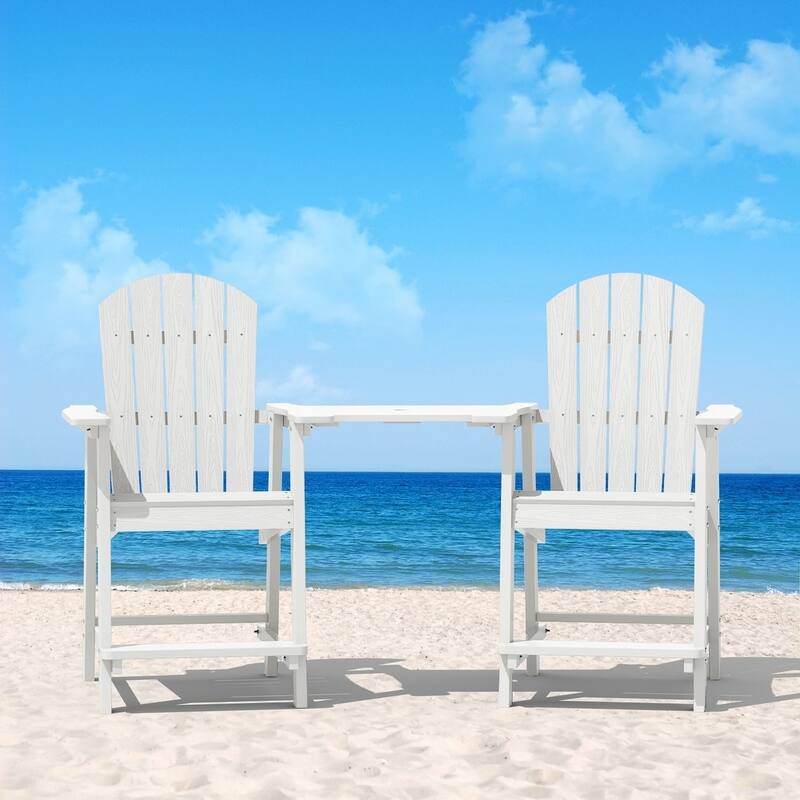 WINSOON Tall Adirondack Chair Piece of 3, Balcony Chair with Connecting Table