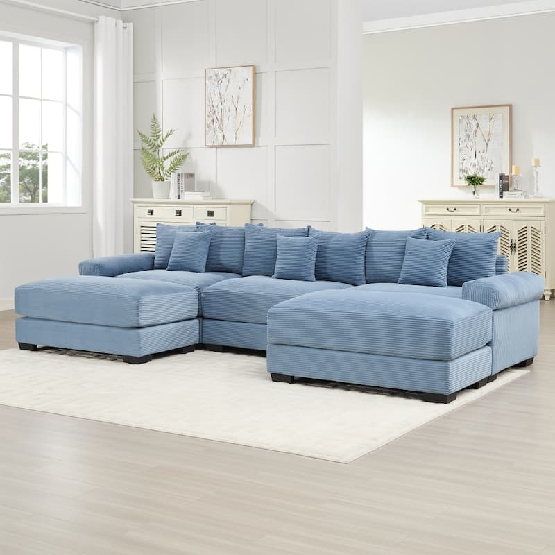 129.9" Oversized Modular Corduroy Cloud Sectional Sofa Set with Ottomans