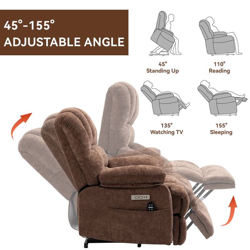 Roomfitters Oversized Power Lift Recliner Chair, Electric Massage Sofa with Heat & USB, Large Chenille Stand Up Armchair
