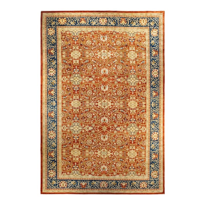 Overton Handknotted Wool Vintage Inspired Contemporary Eclectic Orange Area Rug - 18' 5" x 12' 5"
