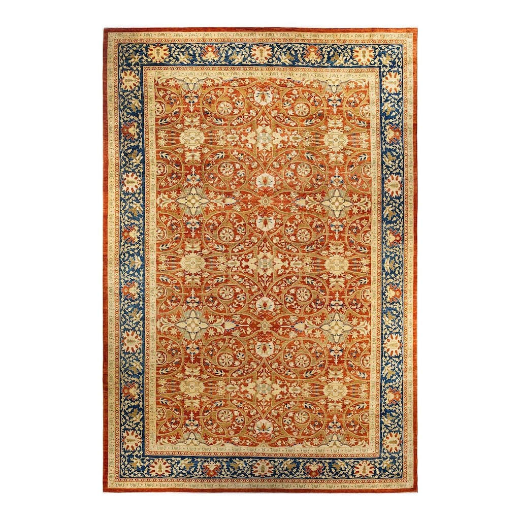 Overton Handknotted Wool Vintage Inspired Contemporary Eclectic Orange Area Rug - 18' 5" x 12' 5"
