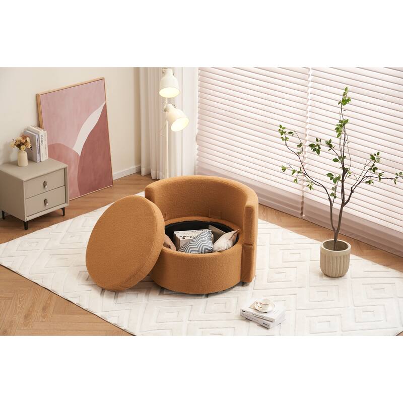 Eddy Fabric Swivel Chair: Khaki, Storage, Back Cushion