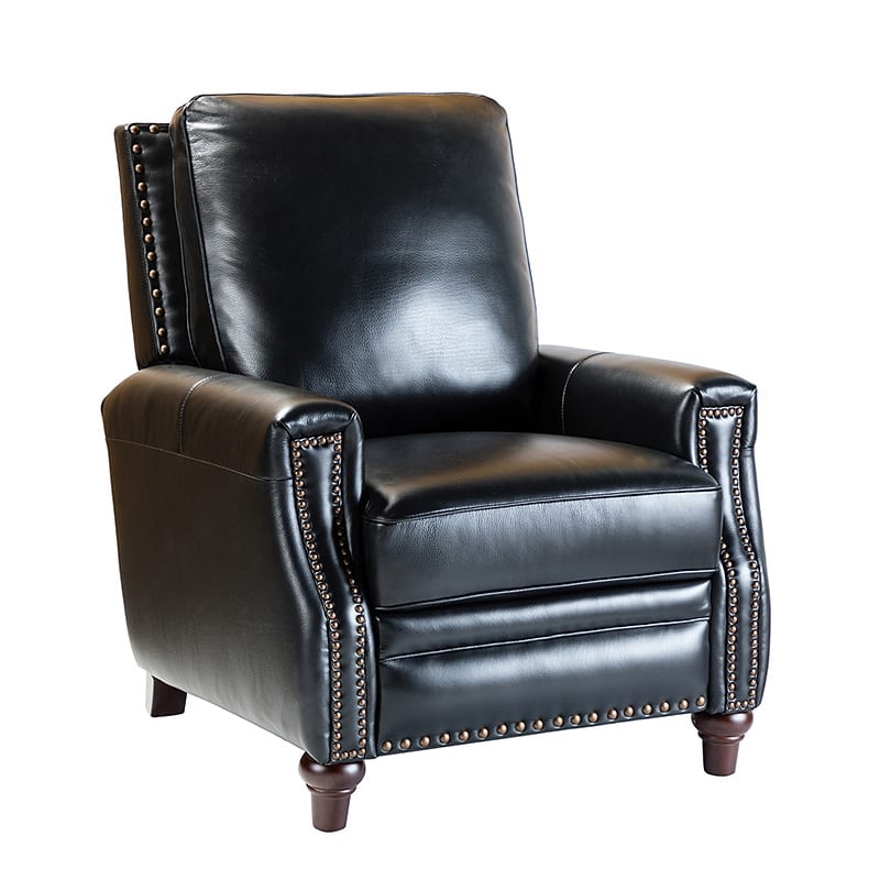 Cigar Mid-century Modern Genuine Leather Recliner with Solid Wood Legs and Nailhead Trim by HULALA HOME