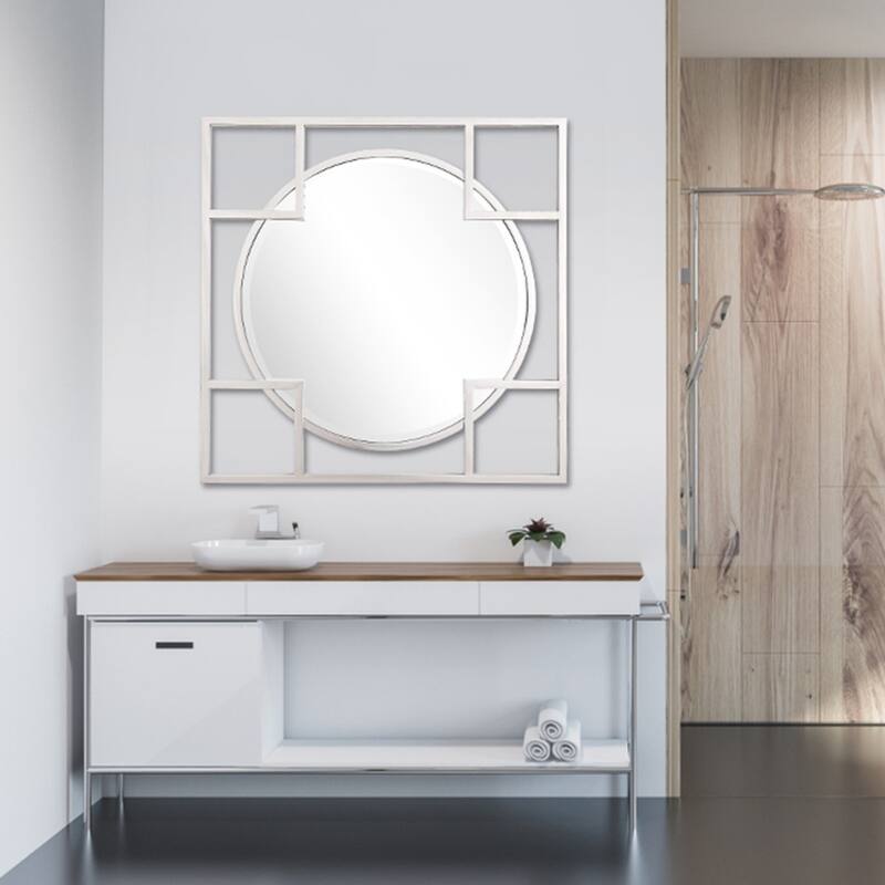 HomeRoots 33" Rustic Square Accent Mirror Wall Mounted With Metal Frame - 29
