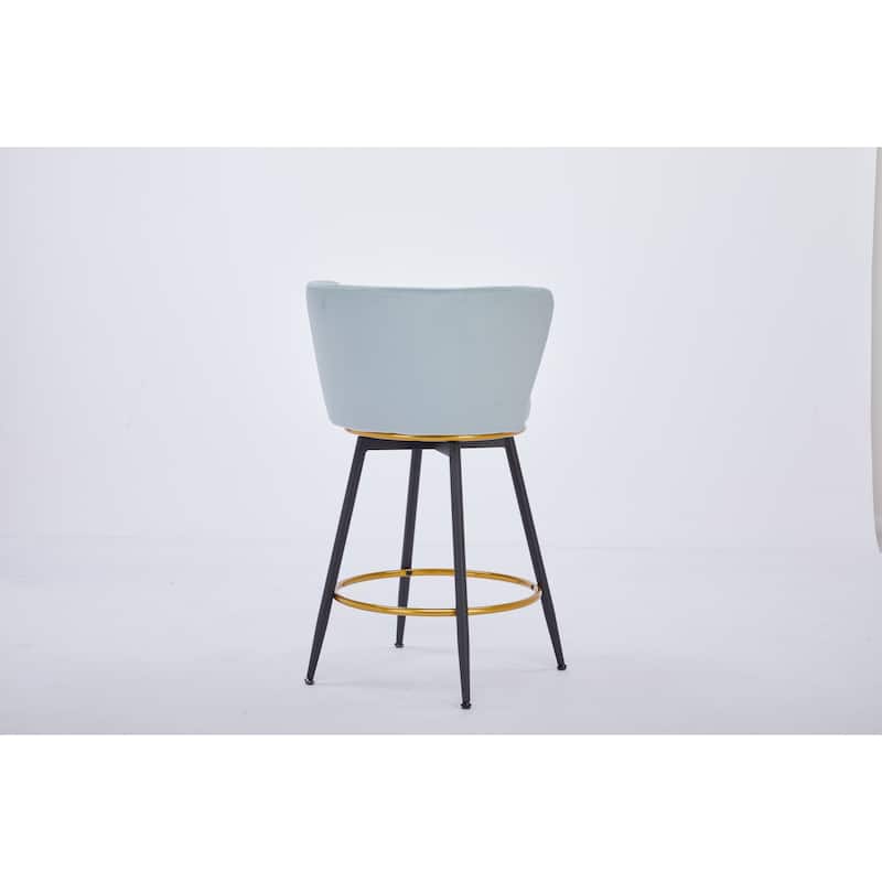 Set of 2 Contemporary Bar Stools with Rounded Padded Velvet Seat and Swivel Function