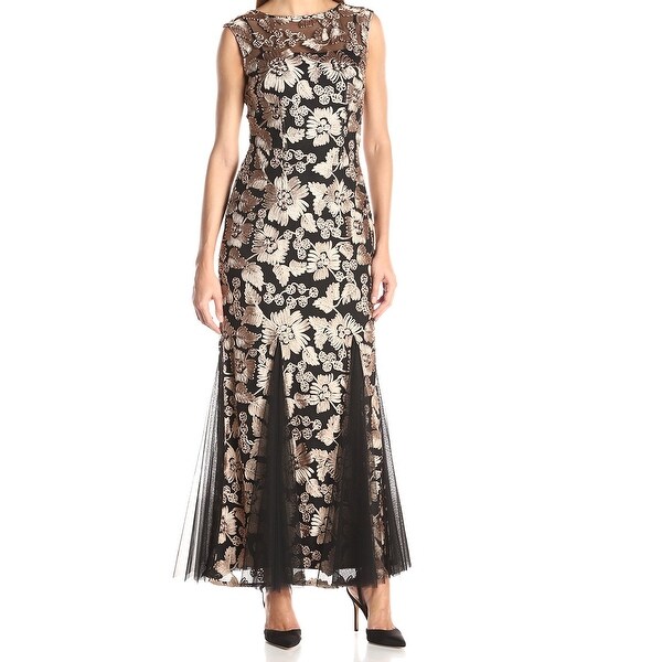 floral embroidered mesh gown