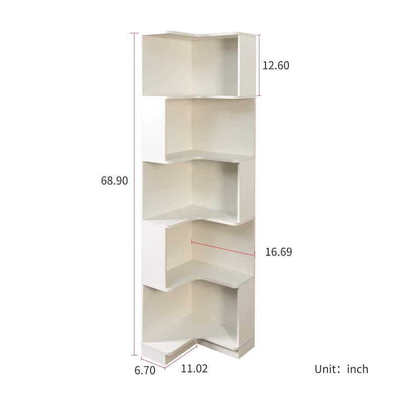 5-Tier Corner Bookshelf, Freestanding L-Shaped Bookcase with Baffle, Space-Saving Display Shelf for Bedroom, Living Room, Office