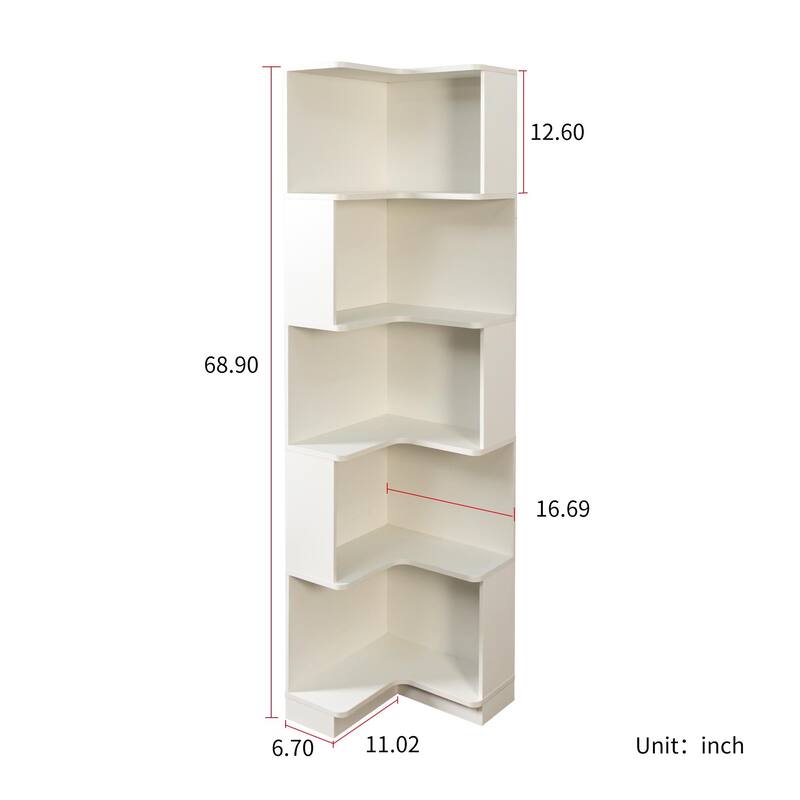 Corner Book Shelf - 5 Tier Corner Bookshelf Bookcase with Baffle, Freestanding L Shaped Display Shelf Stand