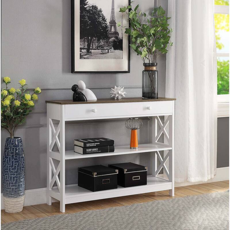 Convenience Concepts Oxford 1 Drawer Console Table with Shelves - Driftwood/White