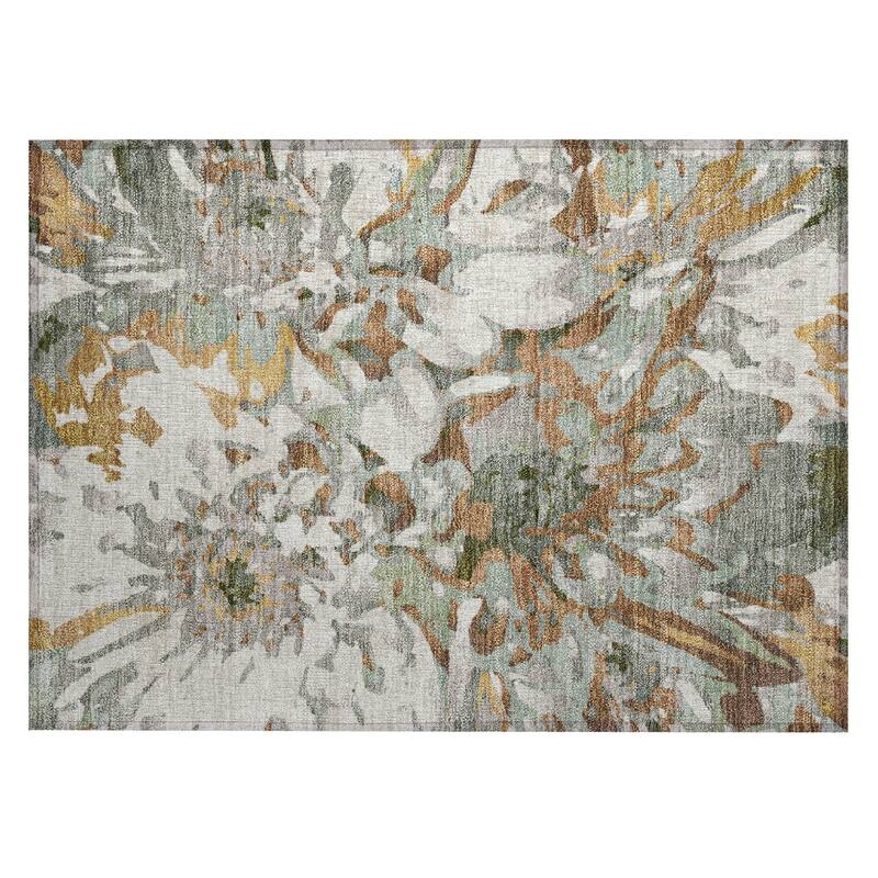 Machine Washable Indoor/ Outdoor Abstract Floral Chantille Rug