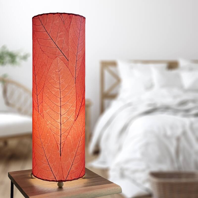 Handmade 24 Inch Cocoa Leaf Cylinder Table Lamp, Cocoa Leaves Shade, 8 x 8 x 24 in. - 8 x 8 x 24