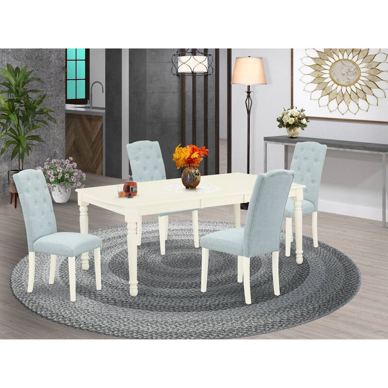 East West Furniture 5 Piece Kitchen Table Set- a Dining Room Table and 4 Linen Fabric Parson Chairs, (Pieces Option)