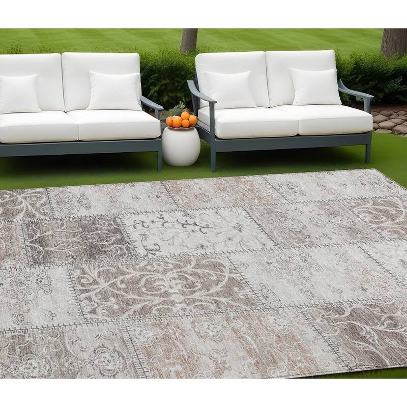 Elz Patchwork Weather Resistant Classic Meets Modern Outdoor Rug - 10' X 14' - Multi