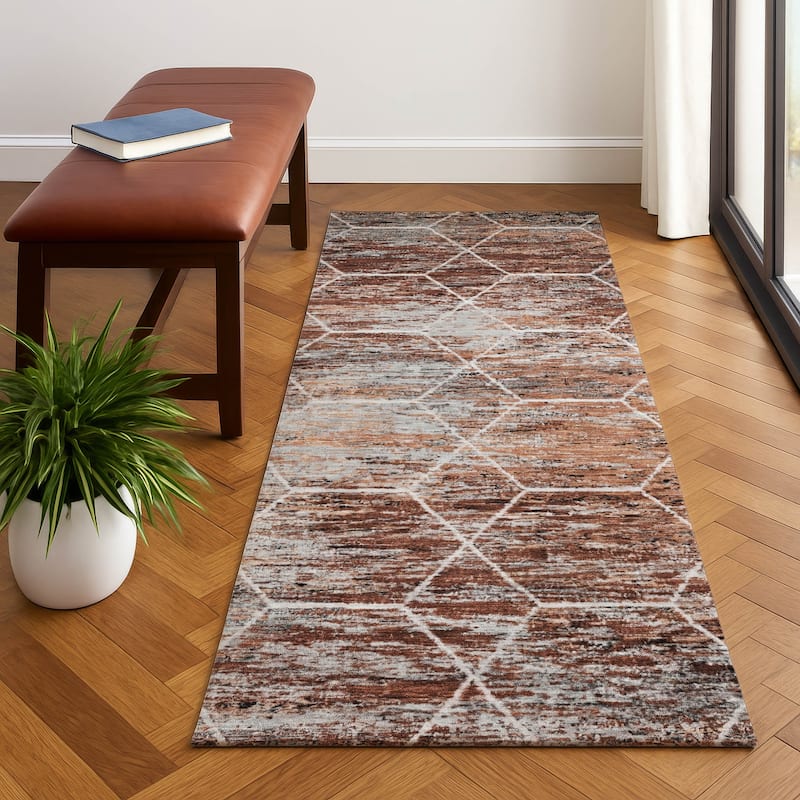 Premium Washable Super Soft Geo Abstract Mayfield Rug - Paprika - 2'3" x 7'6"