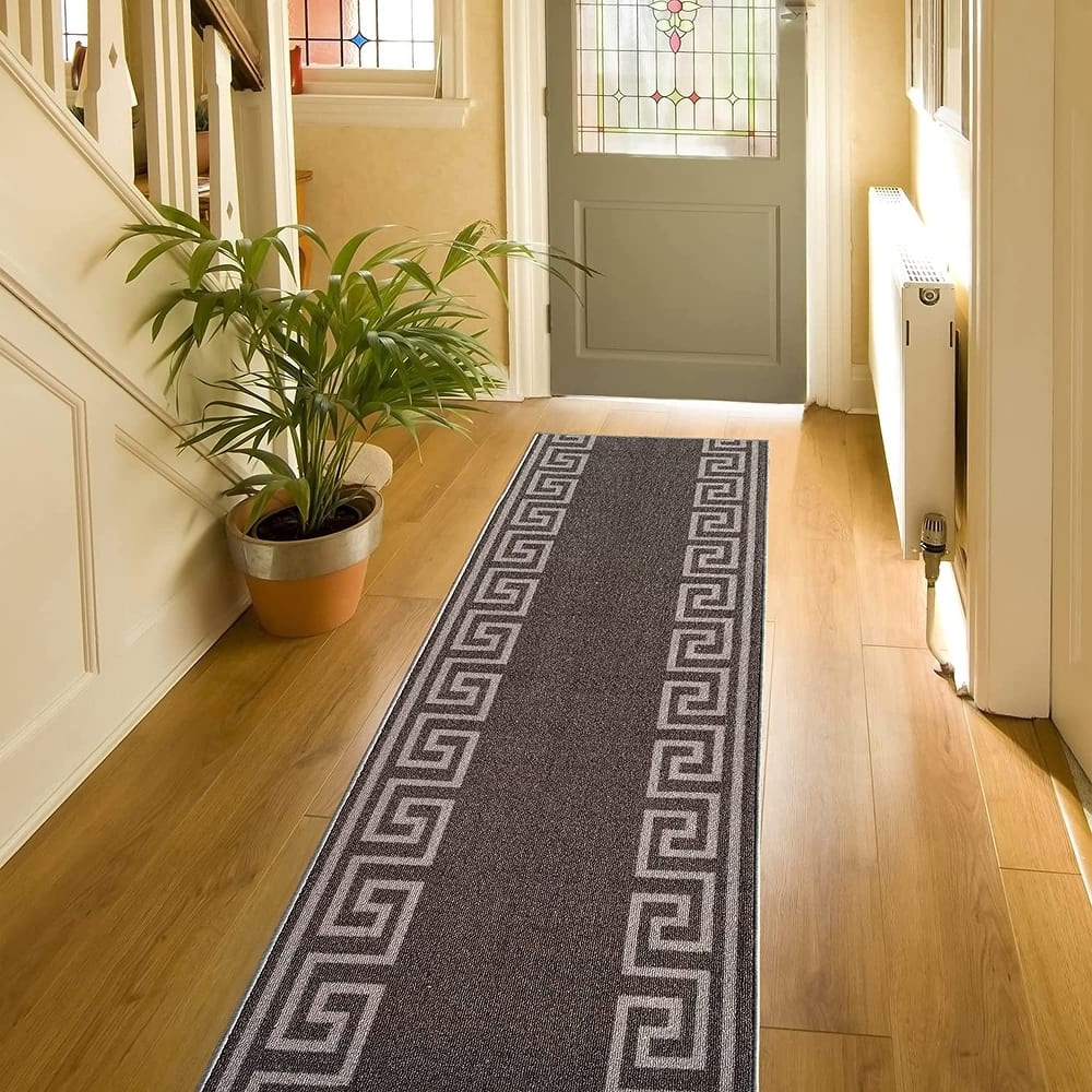 Custom Size Greek Design 31 Inch Wide Non-Slip Stair Runner Rug