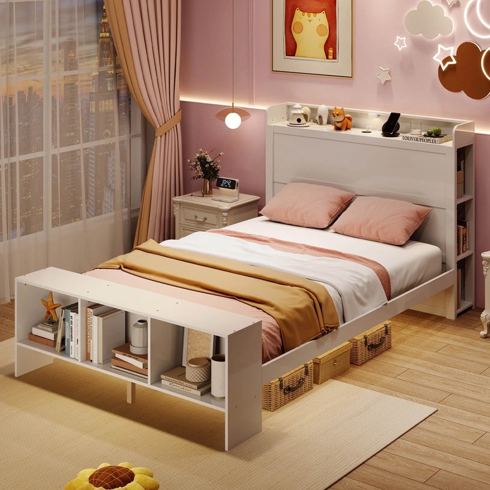 LED Bed Frame 2 USB Ports Full Size Storage Headboard & Footboard