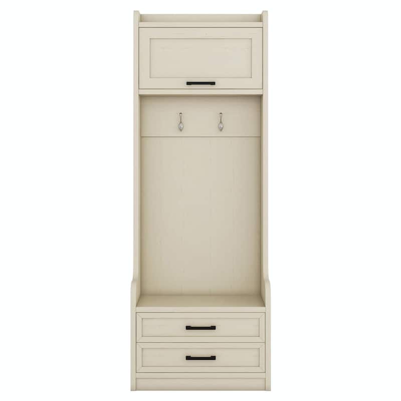 4-in-1 Entryway Hall Tree with Storage, 7 Hooks & Drawers, Beige