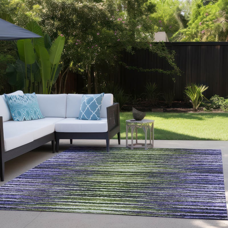 Machine Washable Indoor/ Outdoor Chantille Jagged Stripes Rug