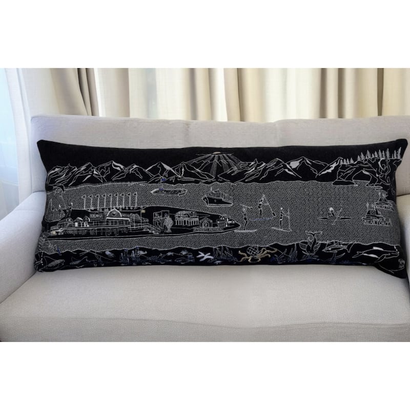 HomeRoots 35" Black Homer Spit Nighttime Skyline Lumbar Decorative Pillow - Bed Rest - Polyester