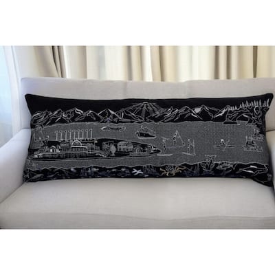 HomeRoots 35" Black Homer Spit Nighttime Skyline Lumbar Decorative Pillow