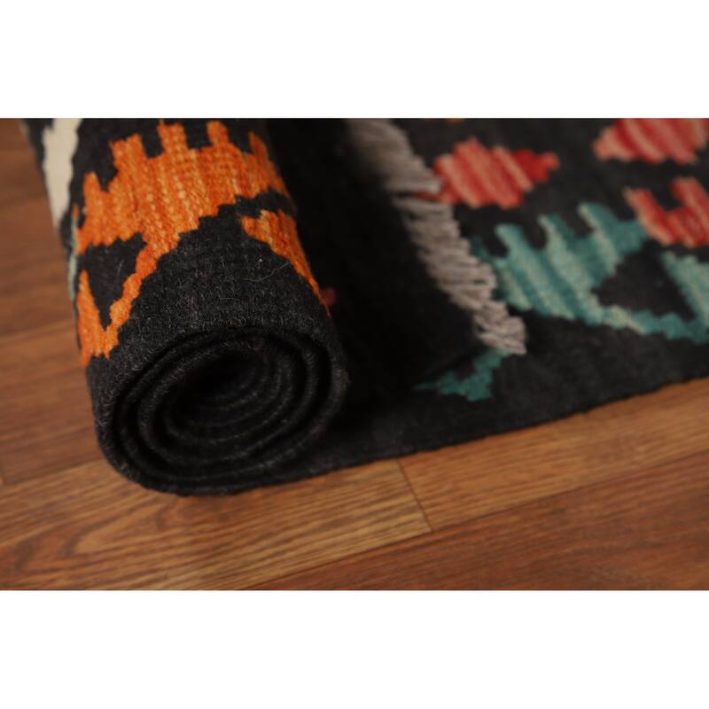 Kilim Area Rug Hand-Woven Geometric Wool Carpet - 10'4" x 13'2"