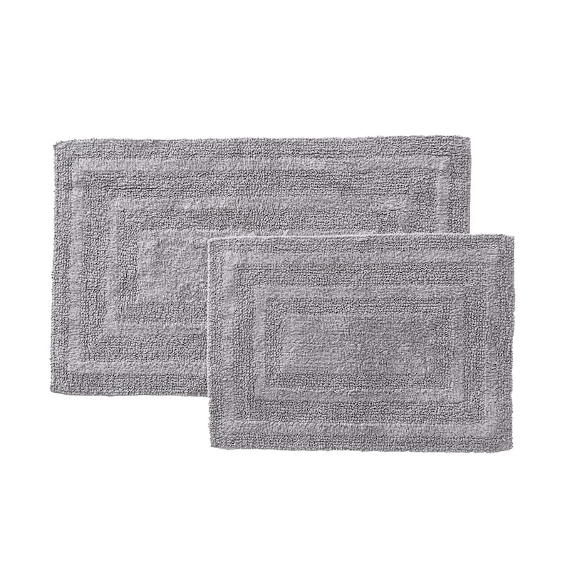 Eddie Bauer Logan Cotton 2 Piece Bath Rug Set - Chrome Grey